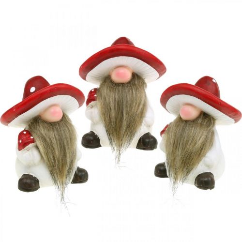 Floristik24 Deco elf ceramic mushroom hat table decoration red, white H10.5cm 3pcs