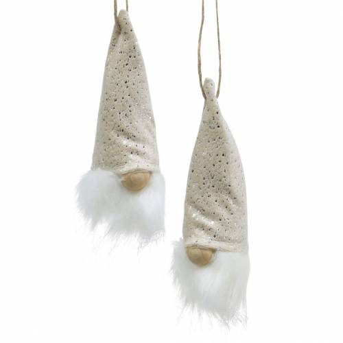 Gnome with pointed hat to hang cream 17cm L25cm 4pcs
