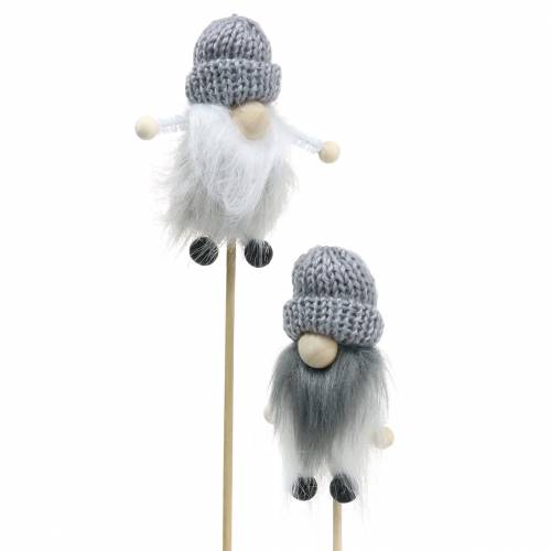 Floristik24 Flower plug gnome with wool hat gray 8.5cm L29cm 6pcs