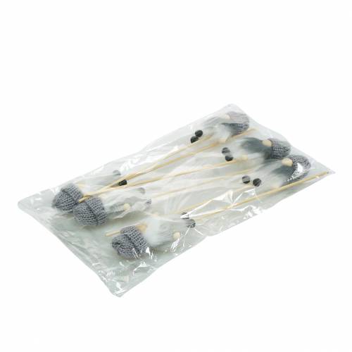 Floristik24 Flower plug gnome with wool hat gray 8.5cm L29cm 6pcs