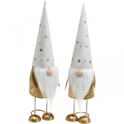 Gnome decoration figure Christmas white, gold 6.5cm H28cm 2pcs