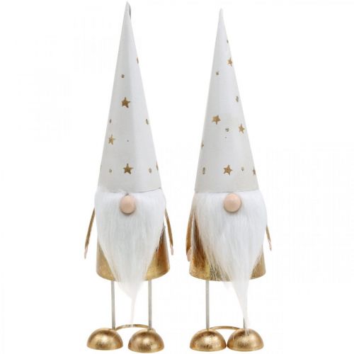 Floristik24 Gnome decoration figure Christmas white, gold 6.5cm H28cm 2pcs