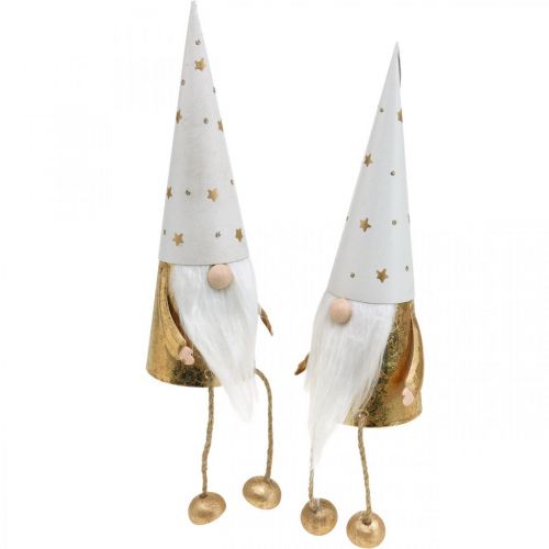 Floristik24 Gnome Christmas Decoration Figure White, Gold Ø6.5cm H22cm 2 pcs