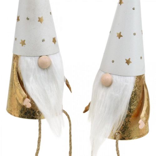 Product Gnome Christmas Decoration Figure White, Gold Ø6.5cm H22cm 2 pcs