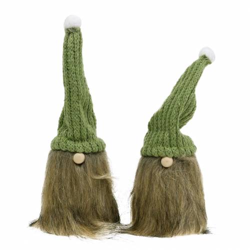 Gnome with woolen hat green 21cm 2pcs