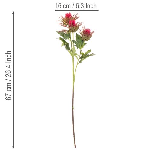 Artificial red thistle branch for decoration, 67cm, 3 pieces | Floristik24.ie