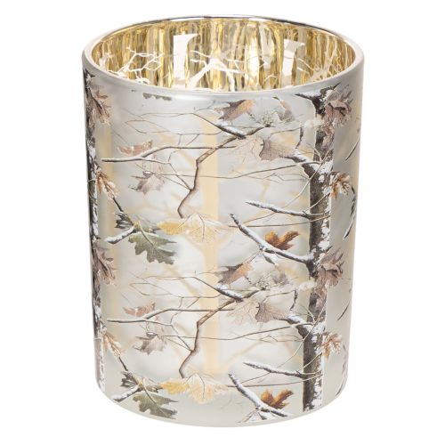 Glass lantern with branch design, gold interior, 12cm
