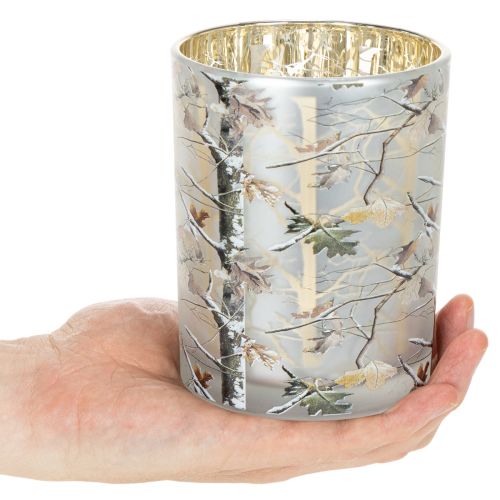 Glass lantern with branch design, gold interior, 12cm | Floristik24.ie