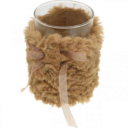 Product Christmas decoration lantern glass faux fur H12cm Ø9.5cm 3pcs