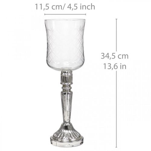 Floristik24 Lantern glass candle glass antique look clear, silver Ø11.5cm H34.5cm