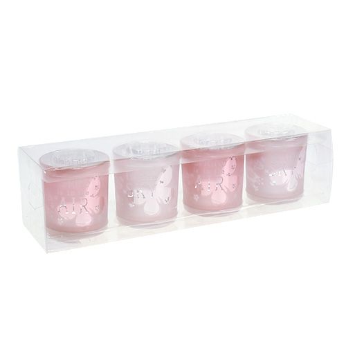 Floristik24 Lantern glass pink Ø7.5cm H8cm 4pcs