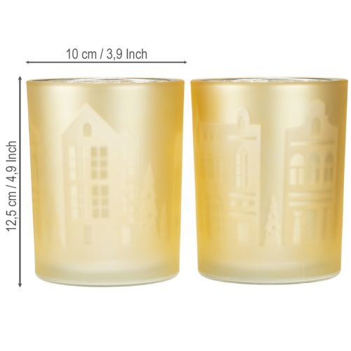 Product Lantern glass silver gold city silhouette H12.5cm 4 pcs