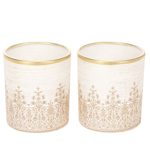 Lantern glass tealight holder floral pattern Ø8cm H9cm 2pcs