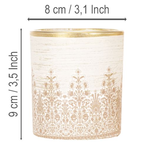 Lantern glass tealight holder floral pattern Ø8cm H9cm 2pcs | Floristik24.ie