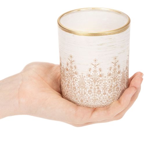 Lantern glass tealight holder floral pattern Ø8cm H9cm 2pcs | Floristik24.ie