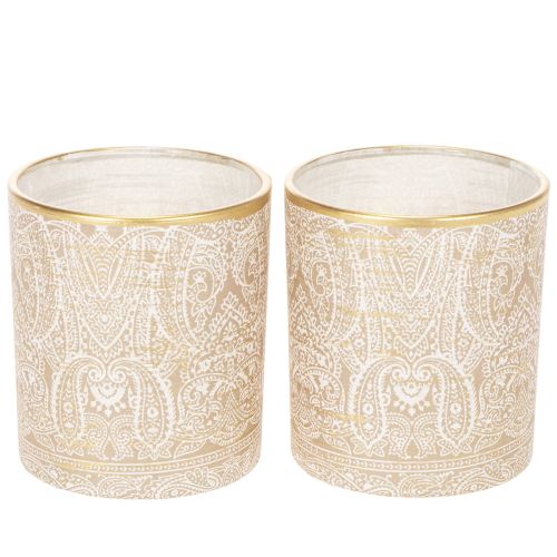 Lantern Glass Tea Light Holder Paisley Pattern Ø8cm H9cm 2pcs