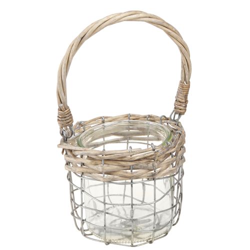 Floristik24 Lantern hanging decoration metal glass willow Ø13cm H12cm 2pcs