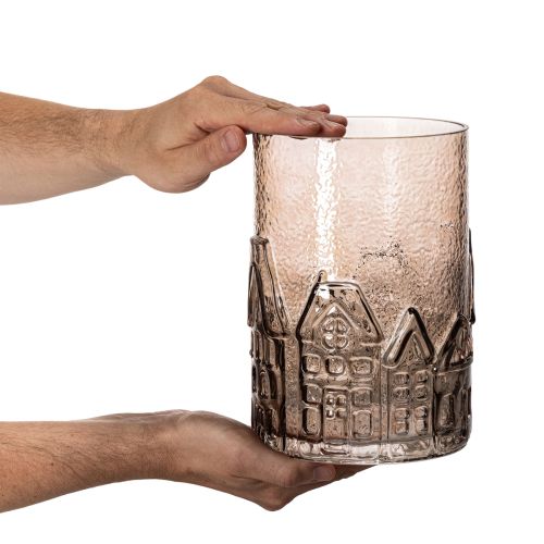 Glass tealight holder houses for table decoration 23cm | Floristik24.ie