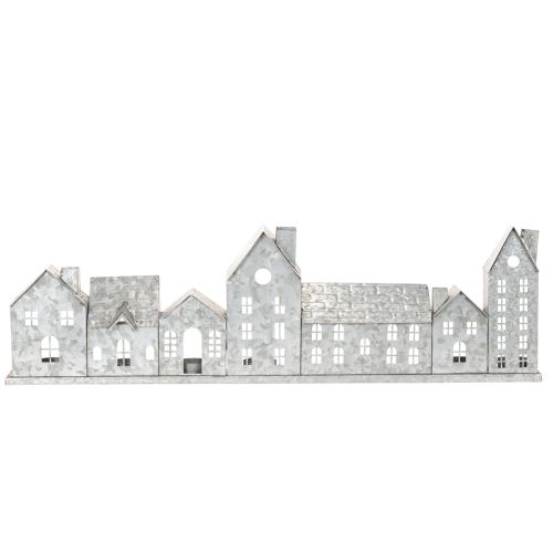 Decorative row of houses with tealight holders, Advent decoration, 68cm