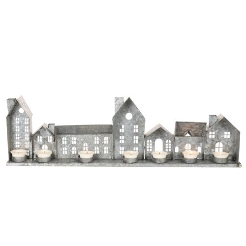 Decorative row of houses with tealight holders, Advent decoration, 68cm | Floristik24.ie