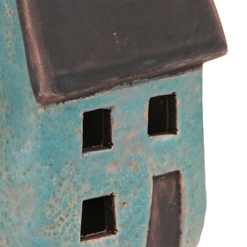 Floristik24 Lantern House Ceramic House Blue Brown H15.5/17.5cm 2 pcs