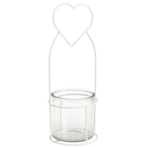 Floristik24 Lantern Heart White Lantern Holder Glass Ø12cm H30cm 2pcs