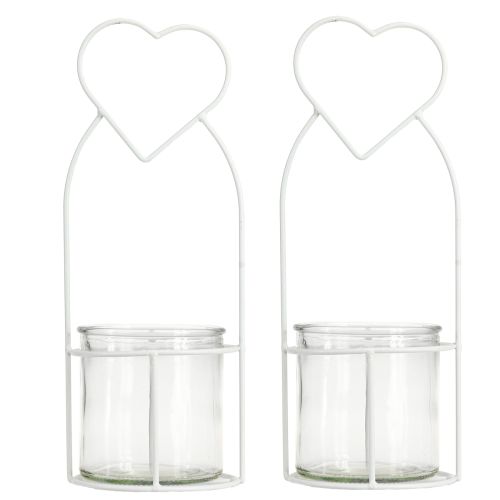 Product Lantern Heart White Lantern Holder Glass Ø12cm H30cm 2pcs