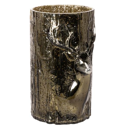 Glass tealight holder with deer head and tree reliefs, winter decoration, 26cm buy online | Floristik24.ie