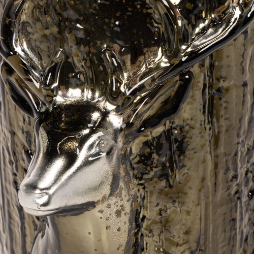 Glass tealight holder with deer head and tree reliefs, winter decoration, 26cm | Floristik24.ie
