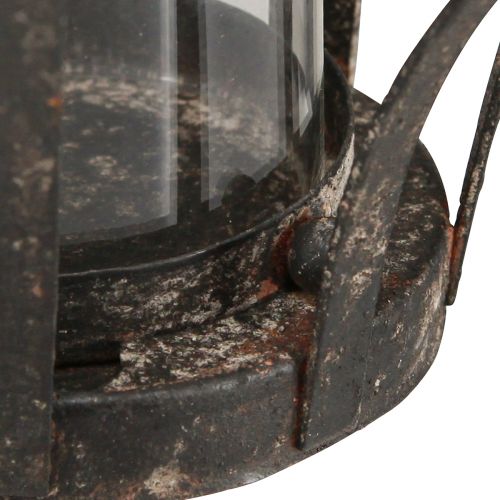 Product Lantern Crown Brown Rust With Candle Glass Ø14cm H18cm