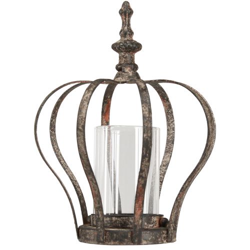 Product Lantern Crown Brown Rust With Candle Glass Ø14cm H18cm