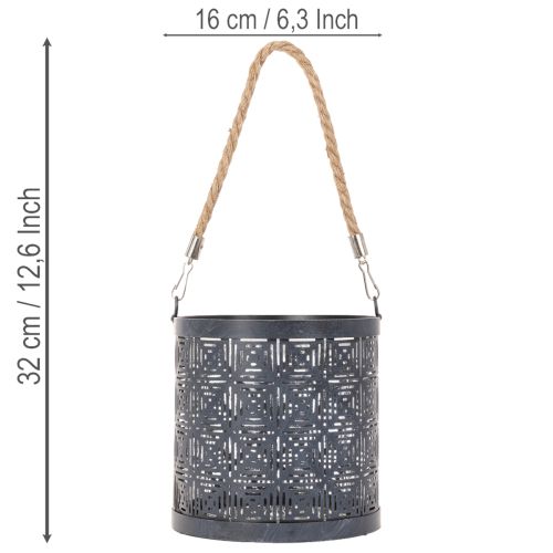 Lantern metal decoration Lantern with handle and glass Anthracite Ø16cm 2pcs | Floristik24.ie