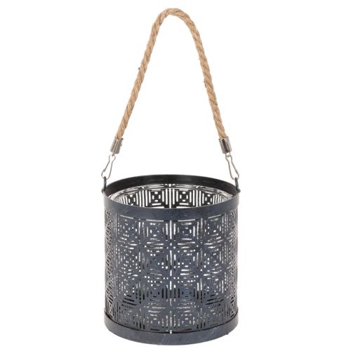 Lantern metal decoration Lantern with handle and glass Anthracite Ø16cm 2pcs | Floristik24.ie