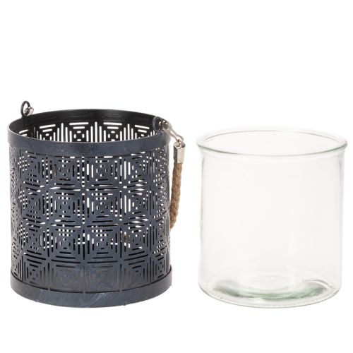 Lantern metal decoration Lantern with handle and glass Anthracite Ø16cm 2pcs | Floristik24.ie