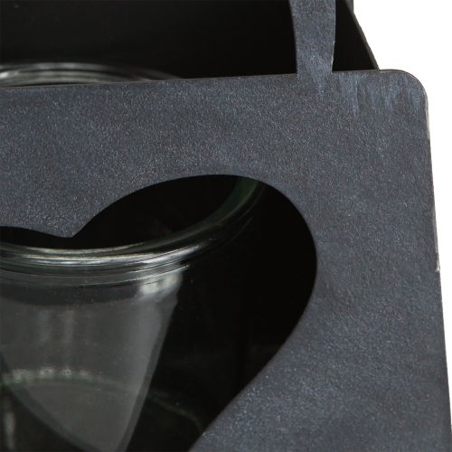 Product Lantern Metal Decoration Bag with Heart Anthracite H18cm 2pcs