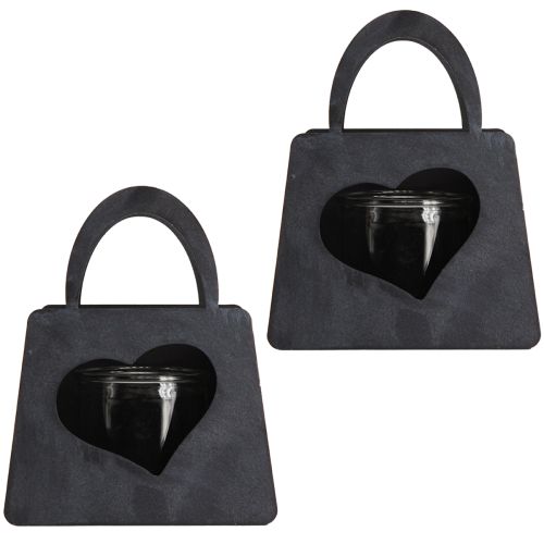 Product Lantern Metal Decoration Bag with Heart Anthracite H18cm 2pcs