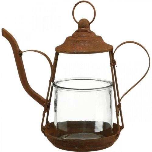 Lantern metal glass teapot rust decoration Ø15cm H26cm