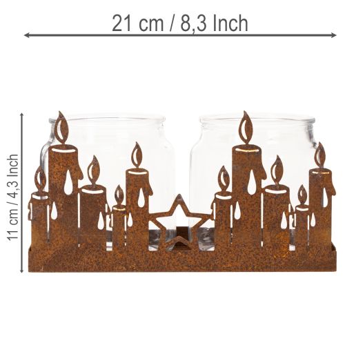 Metal lantern with glass insert, rusted metal finish, decorative candle holder, 21.5cm | Floristik24.ie