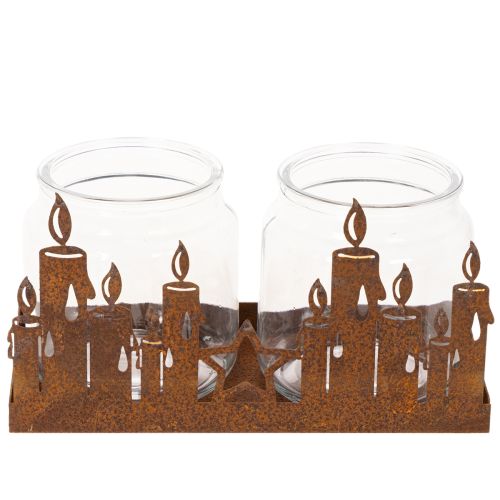 Metal lantern with glass insert, rusted metal finish, decorative candle holder, 21.5cm | Floristik24.ie