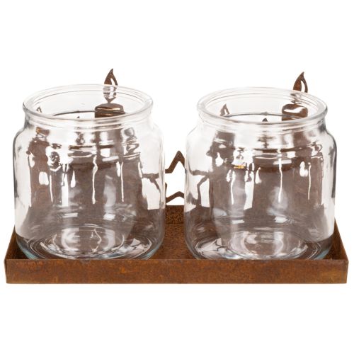 Metal lantern with glass insert, rusted metal finish, decorative candle holder, 21.5cm | Floristik24.ie