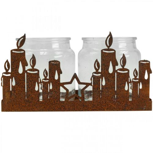 Product Lantern metal glass insert patina decorative candles 21.5cm