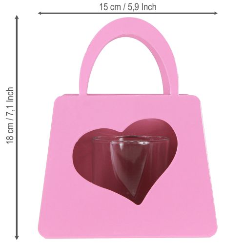 Product Lantern metal with glass insert bag pink H18cm 2pcs