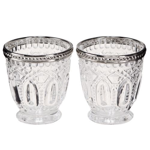 Lantern Retro Glass with Metal Rim Clear Ø7cm H8cm 6 pcs