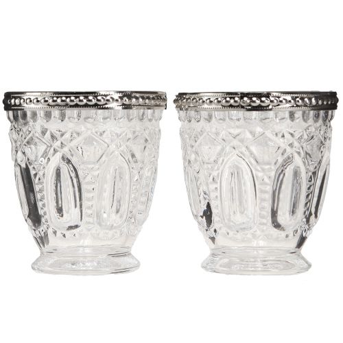 Floristik24 Lantern Retro Glass with Metal Rim Clear Ø7cm H8cm 6 pcs