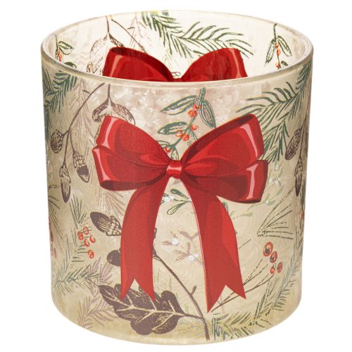 Glass votive candle holder with red ribbon and winter branches, 15cm buy online | Floristik24.ie