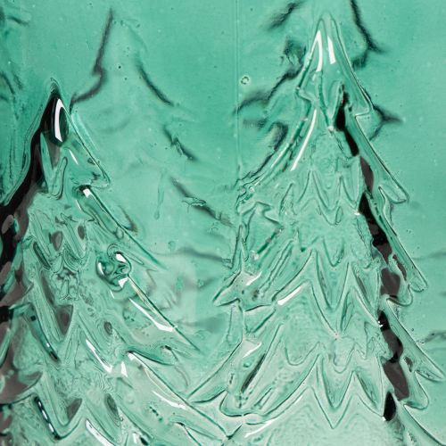 Glass tealight holder with fir trees in relief, Christmas decoration, 16cm | Floristik24.ie
