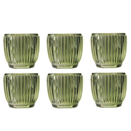 Floristik24 Lantern tealight holder glass green retro Ø7cm H7cm 6 pcs