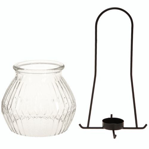 Product Lantern tealight holder glass metal clear black Ø14.5cm