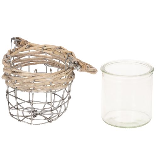 Lantern tealight holder glass metal willow Ø10.5cm 3pcs | Floristik24.ie