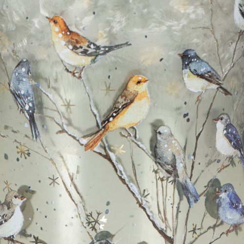 Candle holder with birds, winter design, glossy, 12cm | Floristik24.ie